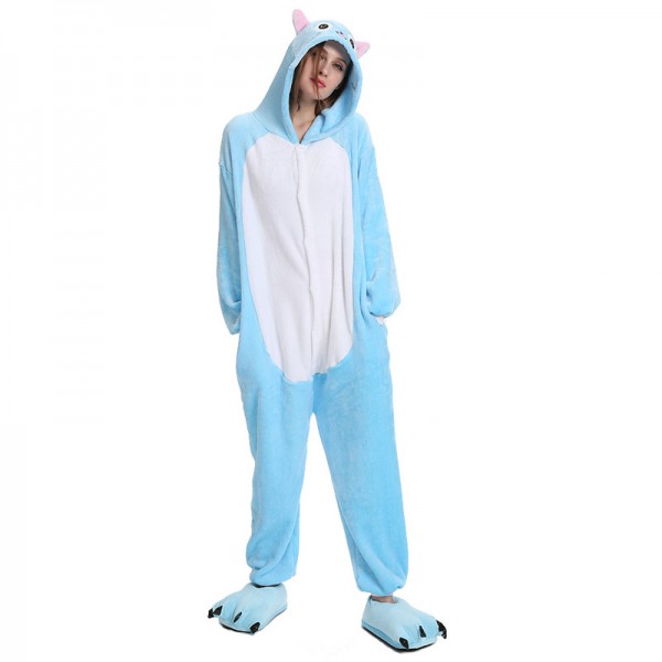 Blue Cat Animal Onesie Pajama Costumes for Adult