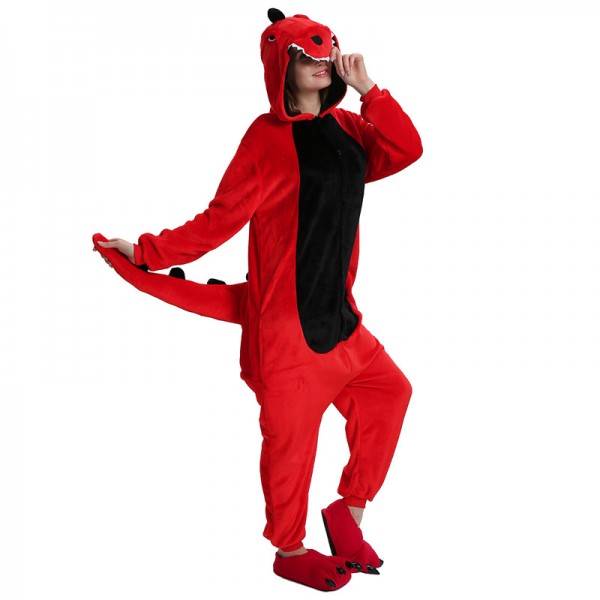 Red Dinosaur Animal Onesie Pajama Costumes for Adult