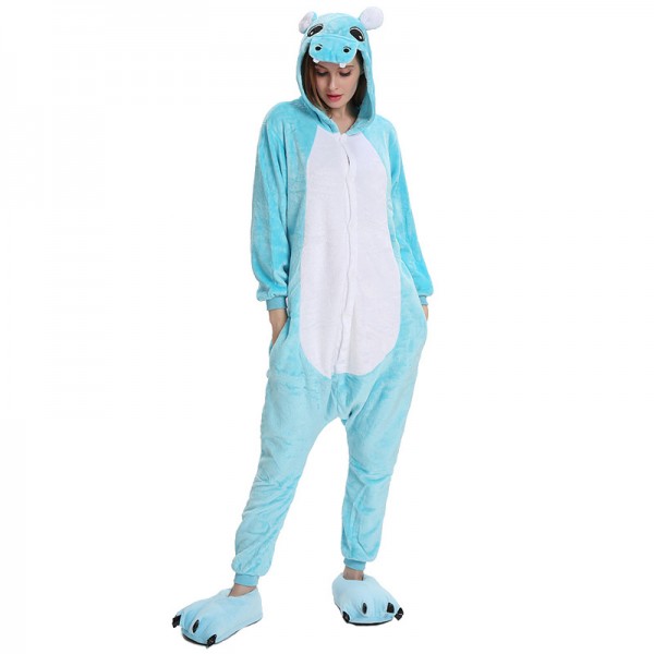 Blue Hippo Animal Onesie Pajama Costumes for Adult