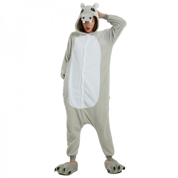 Grey Hippo Animal Onesie Pajama Costumes for Adult