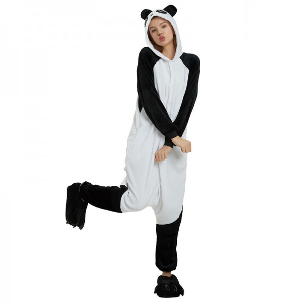 Animal Onesie Pajama Costumes Adult Black White Panda