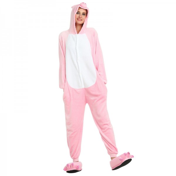Animal Onesie Pajama Costumes Adult Pink Pig