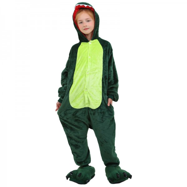 Green Dinosaur Kids Animals Autumn and Winter Onesie Pajamas