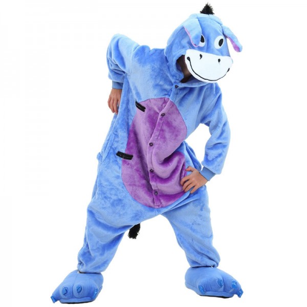 Kids Donkey Animals Pajamas Blue Onesie
