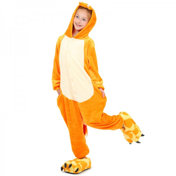 Kids Fiery Dragon Animals Pajamas Orange Onesie