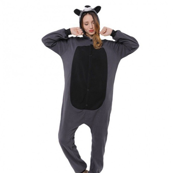 Fleece Couple Dark Gray Raccoon Onesie Cartoon Animal Set Pajamas