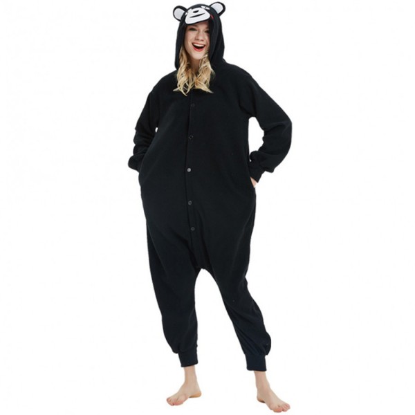 Black Polar Fleece Pajamas Kumamon Onesie for Adult