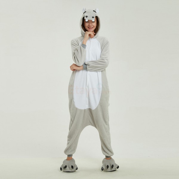 Grey Hippo Kigurumi Animal Onesie Pajama Costumes for Adult