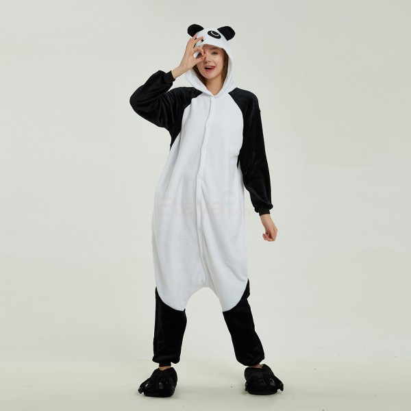 Animal Onesie Pajama Costumes Adult Black White Panda Kigurumi