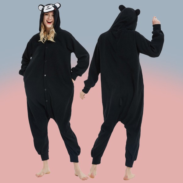 Black Kigurumi Polar Fleece Pajamas Kumamon Onesie for Adult