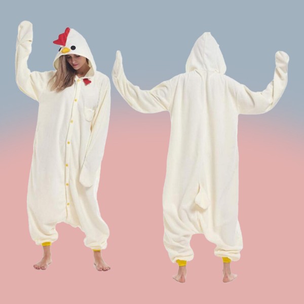 White Rooster Onesie Pajamas Fleece Cartoon Halloween Kigurumi