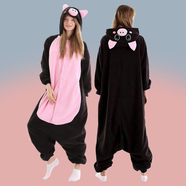 Animal Pajamas Couple Homewear Black Pig Onesie