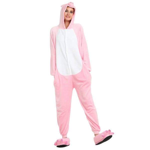 Animal Onesie Pajama Costumes Adult Pink Pig Kigurumi
