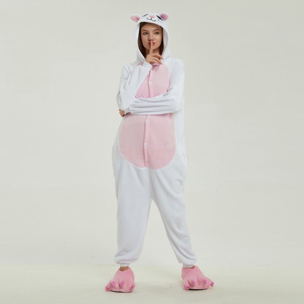 White Cat Kigurumi Animal Onesie Pajama Costume for Adult