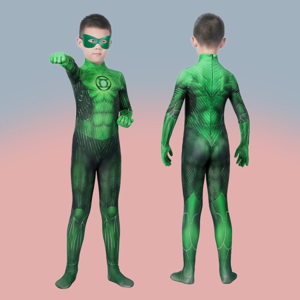 Children Hal Jordan Zentai Jumpsuit Halloween Cosplay Costumes