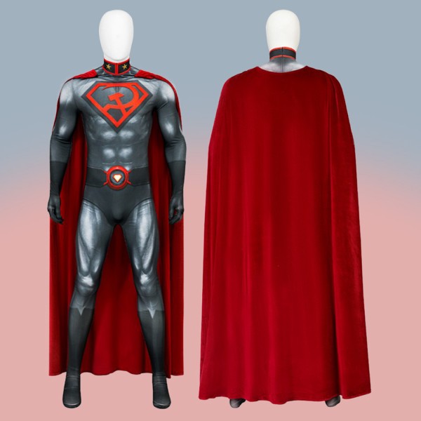 Clark Kent Cosplay Jumpsuit Halloween Man Red Son Costumes Red Cloak