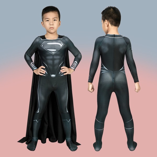 Kids Black Clark Kent Halloween Jumpsuit Steel Man Cosplay Costume