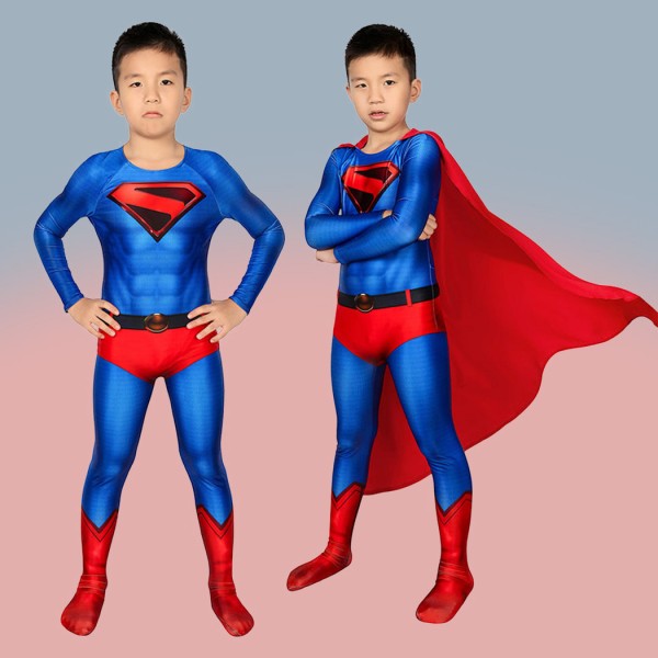 Children Clark Kent Jumpsuit Steel Man Cosplay Costumes Printed Suit